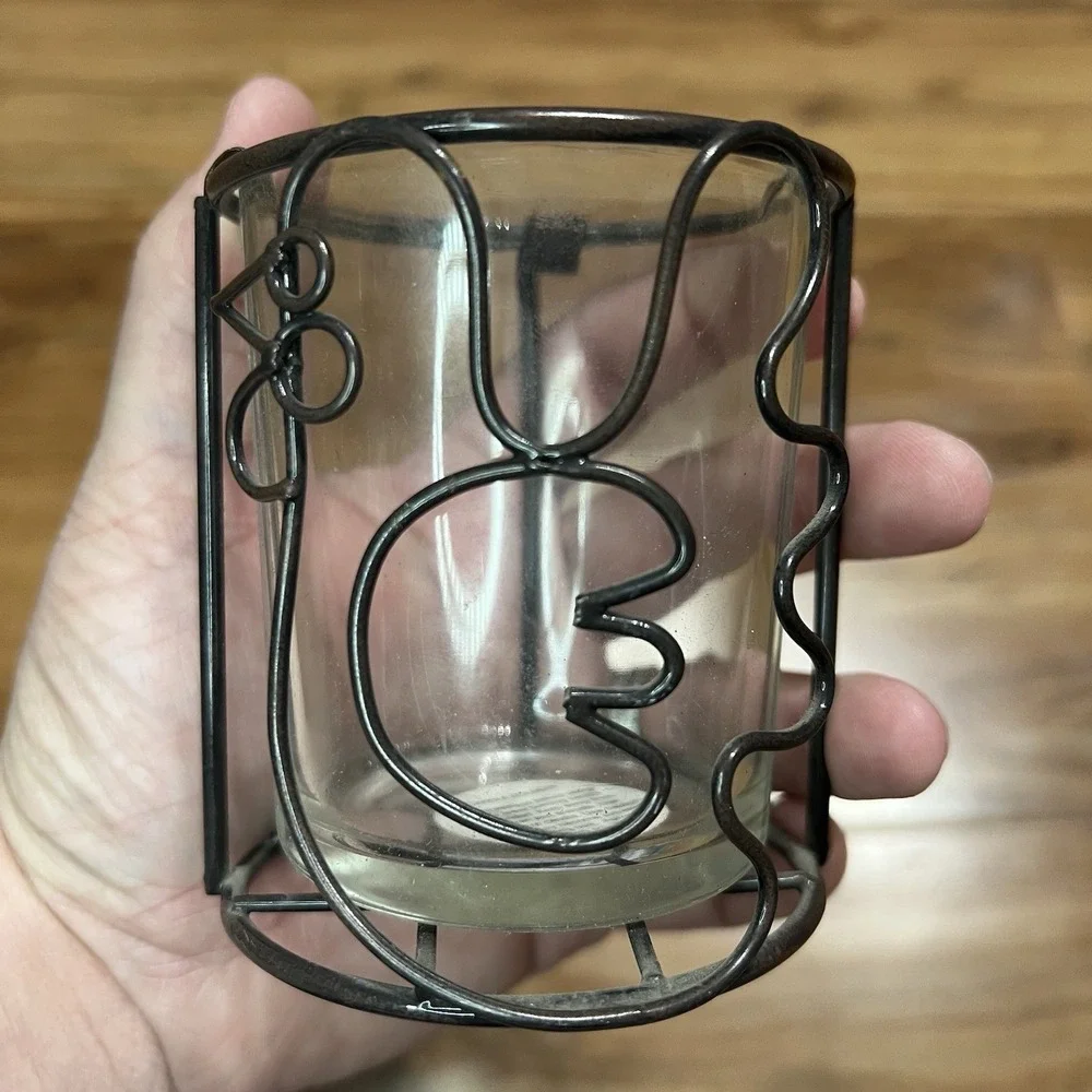 Chicken Tea Light Votive Candle Holder Clear Glass with Rustic Metal Holder 3.5